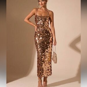 Sequin Gold Midi Dress
